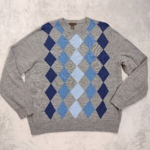 Dockers Gray and Blue Crew Neck Argyle Pullover Sweater Sz XL